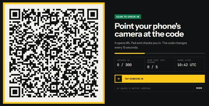 The beacon at the door: a rotating check-in code and the tap button